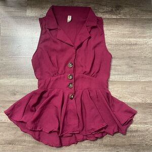 Sleeveless Plum Button-Up Peplum Top